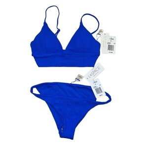 L*Space Bikini Small Top Winnie Bottom Camacho Royal Cobalt Blue Rib Solid NWT